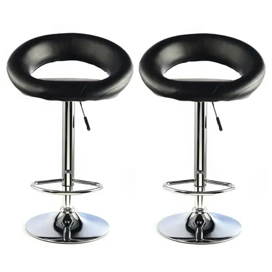 Makamae Bar Stool Pair - Black, PU Leather image