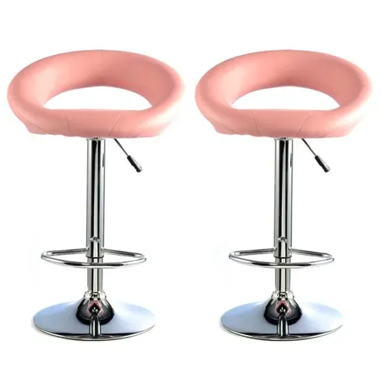 Makamae Bar Stool Pair - Pink, PU Leather