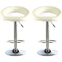 Makamae Bar Stool Pair - White, PU Leather
