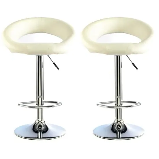 Makamae Bar Stool Pair - White, PU Leather
