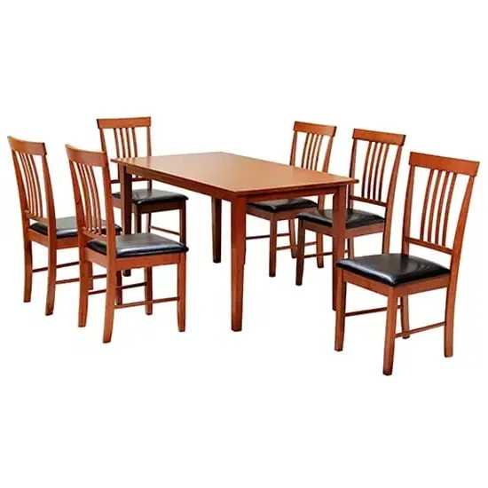 Makimi Wooden Dining Set with 6 Chairs - Mahogany image