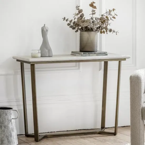 Malang Console Table - Travertine, Wood