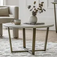 Malang Round Coffee Table - Travertine, Wood