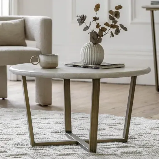 Malang Round Coffee Table - Travertine, Wood