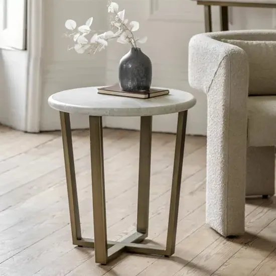 Malang Round Side Table - Travertine, Wood image