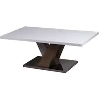 Malaya Coffee Table with Natural Base - White, High Gloss