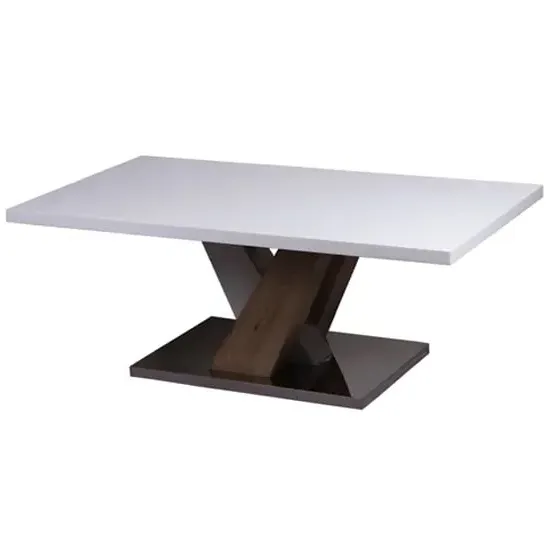 Malaya Coffee Table with Natural Base - White, High Gloss image