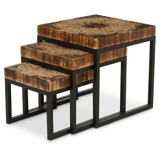 Malign Nest of 3 Tables - Natural, Black Metal image