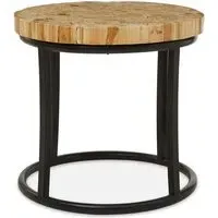 Malign Round Side Table - Natural Teak, Black Metal