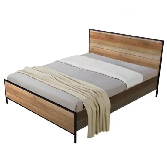 Malila King Size Bed with Black Metal Frame - Oak