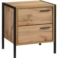 Malila Wooden Bedside Cabinet with Black Metal Frame - Oak