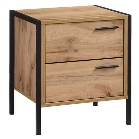 Malila Wooden Bedside Cabinet with Black Metal Frame - Oak image