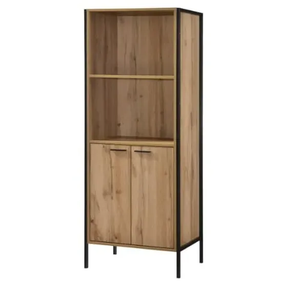 Malila Wooden Bookcase with Black Metal Frame - Oak