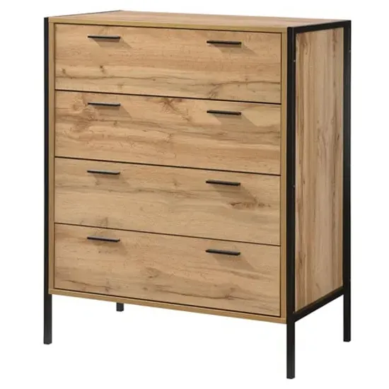 Malila Wooden Chest of 4 Drawers with Black Metal Frame - Oak
