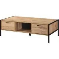 Malila Wooden Coffee Table with Black Metal Frame - Oak
