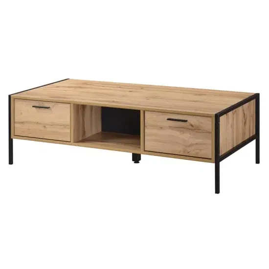 Malila Wooden Coffee Table with Black Metal Frame - Oak