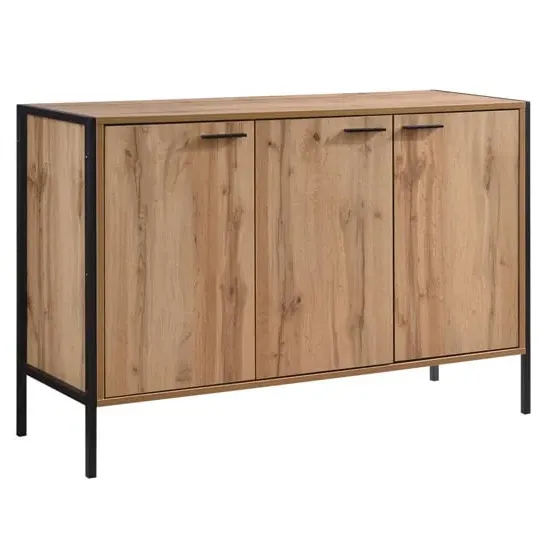 Malila Wooden Shoe Cabinet with Black Metal Frame - Oak