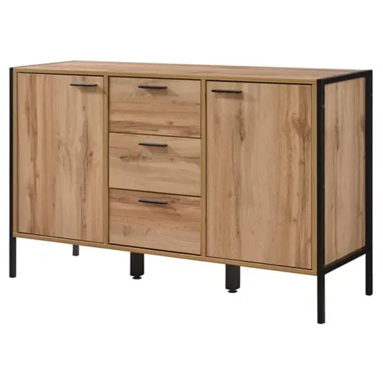 Malila Wooden Sideboard with Black Metal Frame - Oak