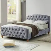 Malise Double Bed Frame - Silver, Crushed Velvet