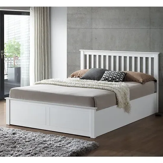Malmo Small Double Ottoman Bed with Storage - White, Rubberwood image