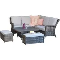 Malti Glass Top Garden Lift Up Dining Set with 2 Ottomans - Grey
