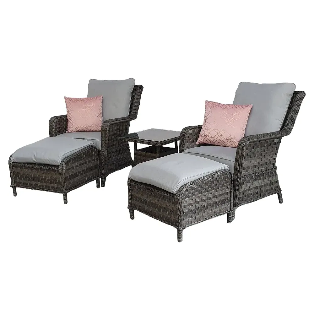 Malti Rattan Garden Lounge Set with Side Table - Grey
