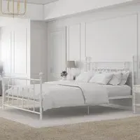 Manalo King Size Bed Frame - White, Metal