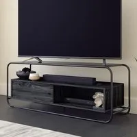Manawa TV Stand with Sliding Door - Black Glass, Misted Elm alternate view