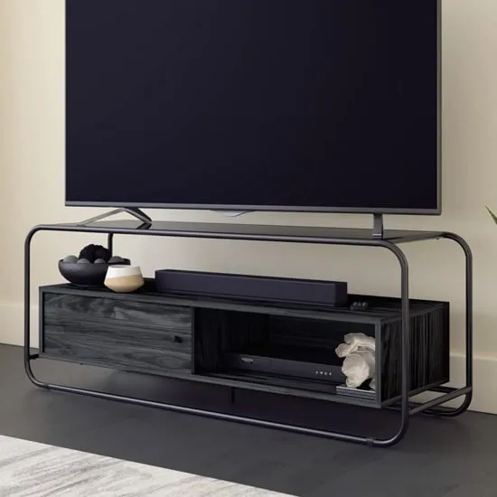 Manawa TV Stand with Storage - Black, Misted Elm image