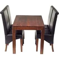 Mango 4-Seater Dining Set with Leather Chairs - Black