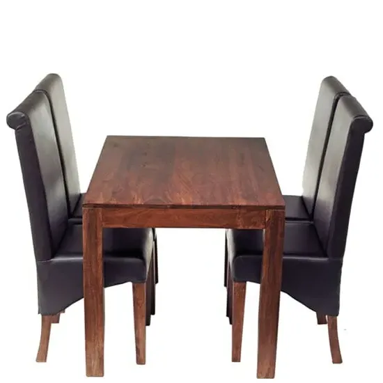 Mango 4-Seater Dining Set with Leather Chairs - Black