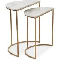 Mania Round Nest of 2 Tables - White Marble, Gold Metal