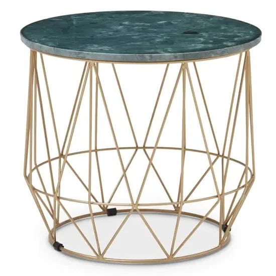 Mania Round Side Table - Gold, Marble