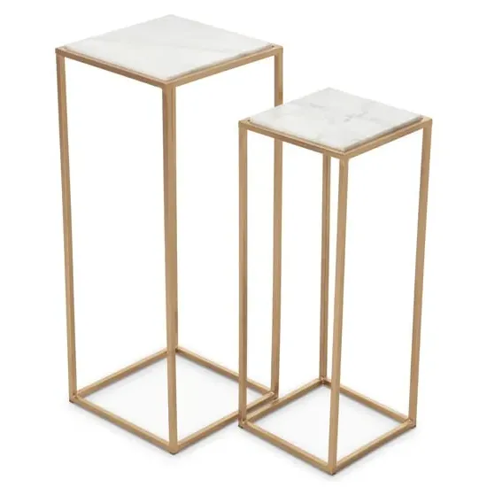 Mania Square Nest of 2 Tables - White Marble, Gold Metal