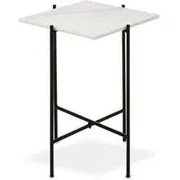 Mania Square Side Table - White Marble, Black Metal