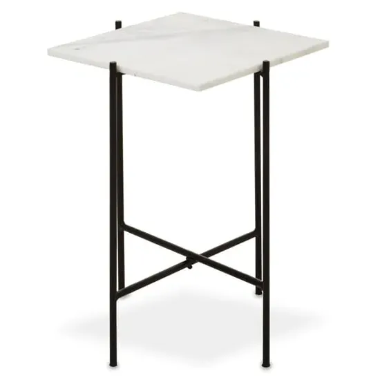 Mania Square Side Table - White Marble, Black Metal image