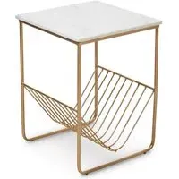 Mania Square Side Table - White Marble, Gold Metal
