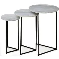 Mania Triangle Nest of 3 Tables - White Marble, Black Metal