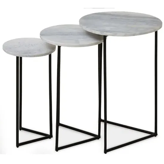 Mania Triangle Nest of 3 Tables - White Marble, Black Metal