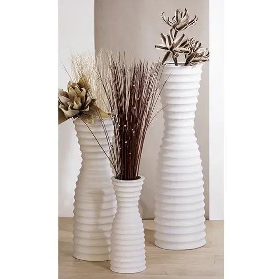 Manito Floor Vase with Grooves - White, Ceramic