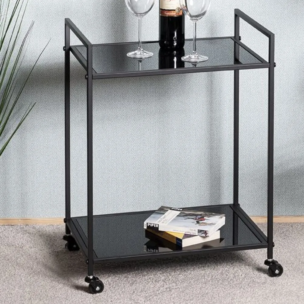 Manitowoc Drinks Serving Trolley with Glass Shelf - Black, Metal image