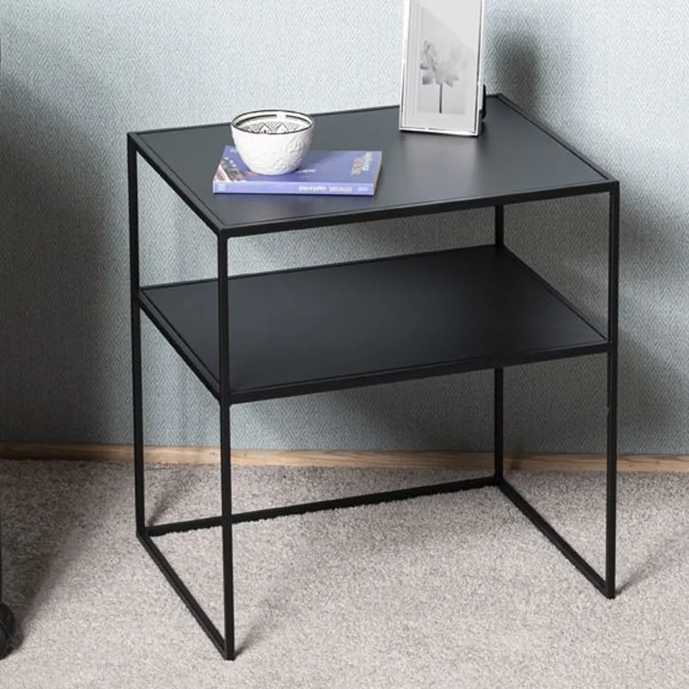 Manitowoc Large End Table with Undershelf - Black, Metal