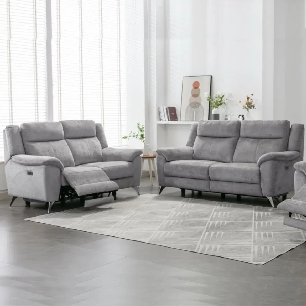 Mankato 3+2 Seater Electric Recliner Sofa Set - Ash, Fabric