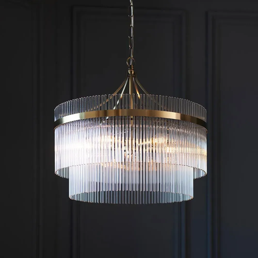 Mankato 5 Light Glass Pendant Ceiling Light - Antique Brass