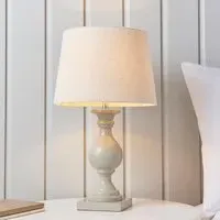 Manteo Table Lamp - Ivory, Taupe Wood