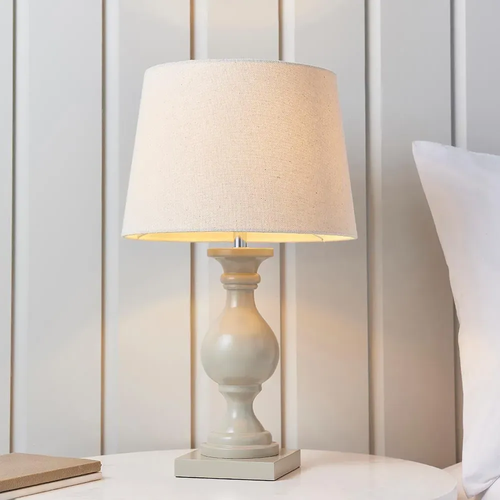 Manteo Table Lamp - Ivory, Taupe Wood