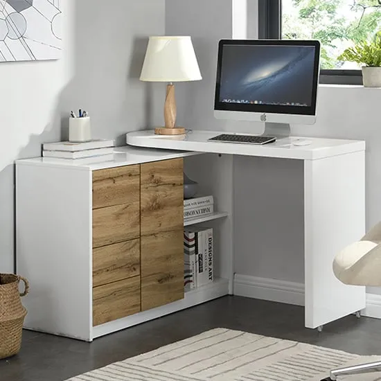 Mantua Swivelling Computer Desk - White, Oak image