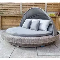 Maona Round Day Bed with Canopy - Grey, Rattan