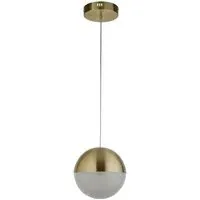 Marbles LED Globe Pendant Light with Crushed Ice Shade - Brass