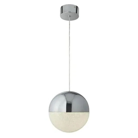 Marbles LED Globe Pendant Light with Crushed Ice Shade - Chrome